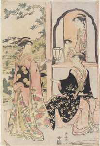 Four women in Mitate as Ushiwaka Serenading Jo_-ruri-hime, 1785 作： Torii Kiyonaga